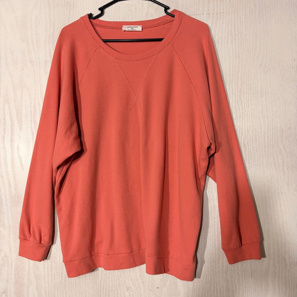 Zenana Sweatshirt Womens 2X Coral Raglan Cotton Pullover CT-3052X PLUS SIZE